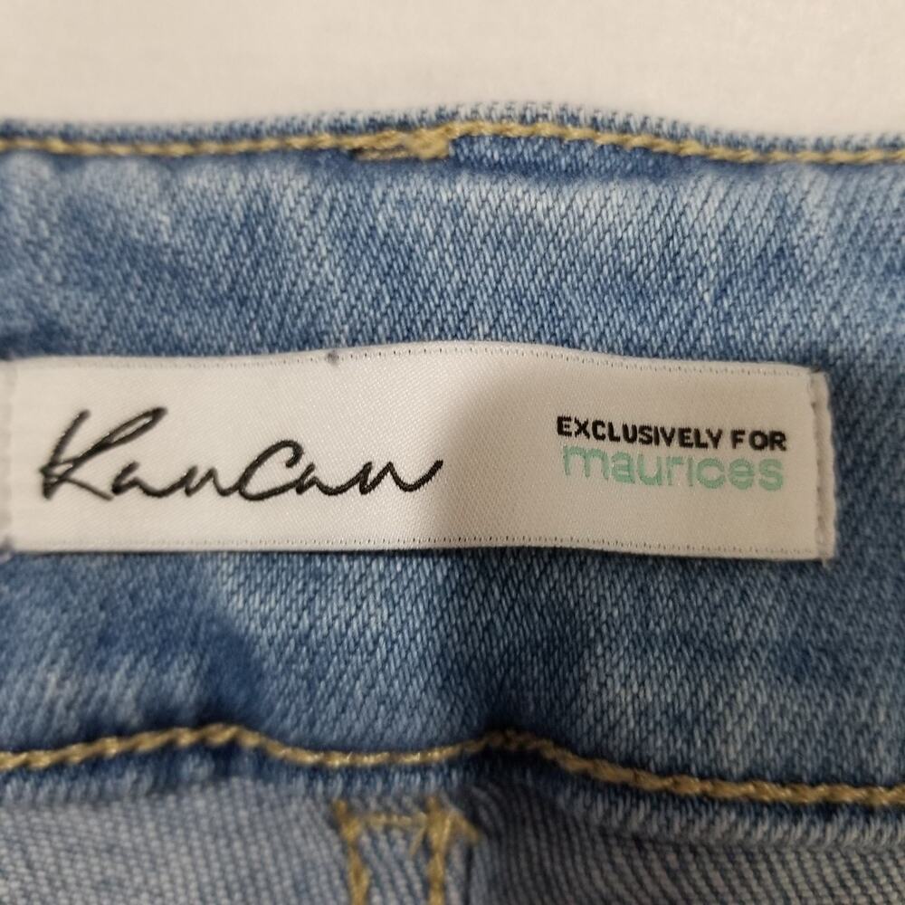KanCan Bootcut Jeans 32 High Rise Curvy Double Button Light Sandblast Fringe Hem - Picture 4 of 9